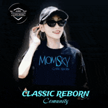 a poster for classic reborn community shows a woman in a momsky shirt