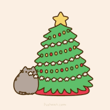 Christmas Tree Cat GIF - Christmas Tree Cat Pushteen Eats Popcorn GIFs