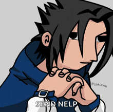 a cartoon drawing of a person with the words send nelp on the bottom