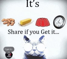 a picture of a cat with glasses and the words " it 's share if you get it ... "