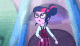 twilight sparkle from my little pony is wearing glasses and a plaid skirt .