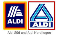 the logos for aldi south and aldi nord are shown