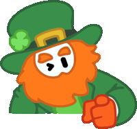 a cartoon leprechaun with an orange beard pointing at the viewer