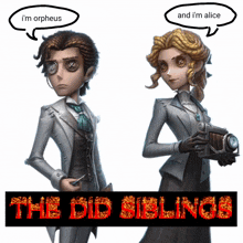 a man and a woman standing next to each other with the words the did siblings