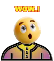 a surprised smiley face with the words wow on top of it