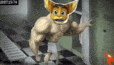 a cartoon character is standing in a locker room with a towel around his waist .