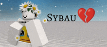 a cartoon character with daisies on her head is standing next to a broken heart and the name sybau