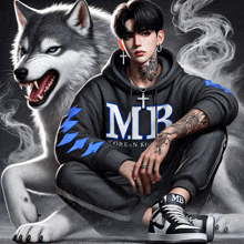 a man wearing a hoodie with the word mb on it