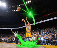 a basketball player with the number 30 on his jersey shoots a basketball