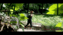 a woman walking in a park with the words coyotestyle ro on the bottom left