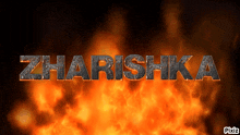 the word zharisha is surrounded by fire and smoke