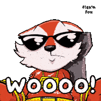 a cartoon fox wearing sunglasses and a necklace with the word wooo on it