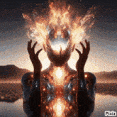 a man with a fireball coming out of his head .