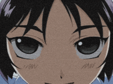 a close up of a cartoon character 's eyes with a gray background