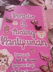a pink book with the words portfolio in avaling pantipunan on it