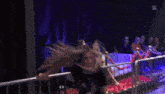 a blurred image of a crowd watching a wrestling match with a w logo on the bottom right