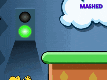 a cartoon scene with a green light and the word mashed on the bottom