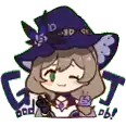 a cartoon drawing of a girl wearing a witch hat and gloves .