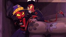 a cartoon character with a staff shirt on