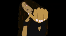 a cartoon drawing of a woman with the words " hmeine makpia " written on her hand
