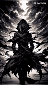 a black and white drawing of a person with a deevid ai logo in the corner