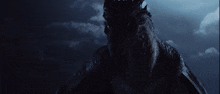 a black dragon with a crown on its head looks at the camera