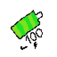 a pixel art drawing of a green and white striped object with a white background .