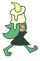 a cartoon character with a candle on his head