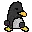 a pixel art of a penguin with a yellow beak and feet .
