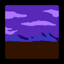 a pixel art of a sunset with mountains and clouds in the background