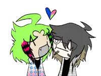 a cartoon of a girl with green hair and a boy with a heart above them