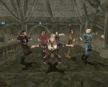 a group of people are dancing together in a room
