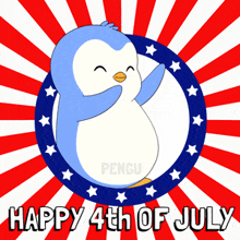 a happy 4th of july card with a penguin