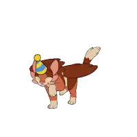 a cartoon cat wearing a party hat with wings