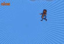 a cartoon character is flying through the air on a blue background with a nick logo .