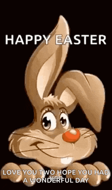 a happy easter greeting card with a cartoon bunny