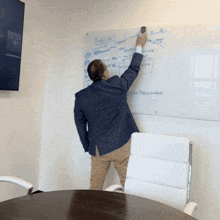 a man is writing on a whiteboard that says " radio " on the top