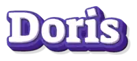 a purple doris logo with white letters