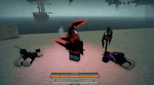 a screenshot of a video game shows a person with a sword and a person with a shield