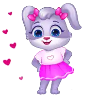 a cartoon rabbit wearing a pink skirt and a bow