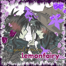 a picture of two witches with the words good evening lemonfairy on the bottom