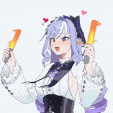 a drawing of a girl with purple hair