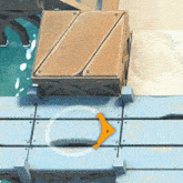 a wooden box with a yellow arrow pointing to the right