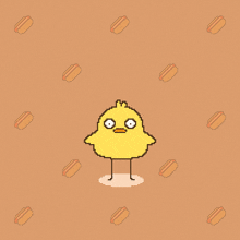 a pixel art of a chicken sitting on a pile of hot dogs says happy hot dog day