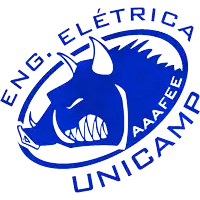 a blue and white logo for unicamp shows a devil with horns