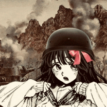 a drawing of a girl wearing a helmet with a pink bow on her head