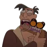 a cartoon of a man holding a small animal