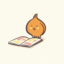 a cartoon of an onion reading a book with a tail