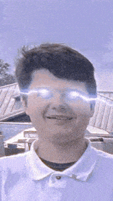 a man in a white shirt has a light coming out of his eye
