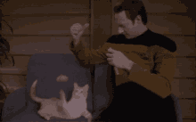 Data Playing With Cat - Star Trek: The Next Generation GIF - Star Trek The Next Generation Data GIFs